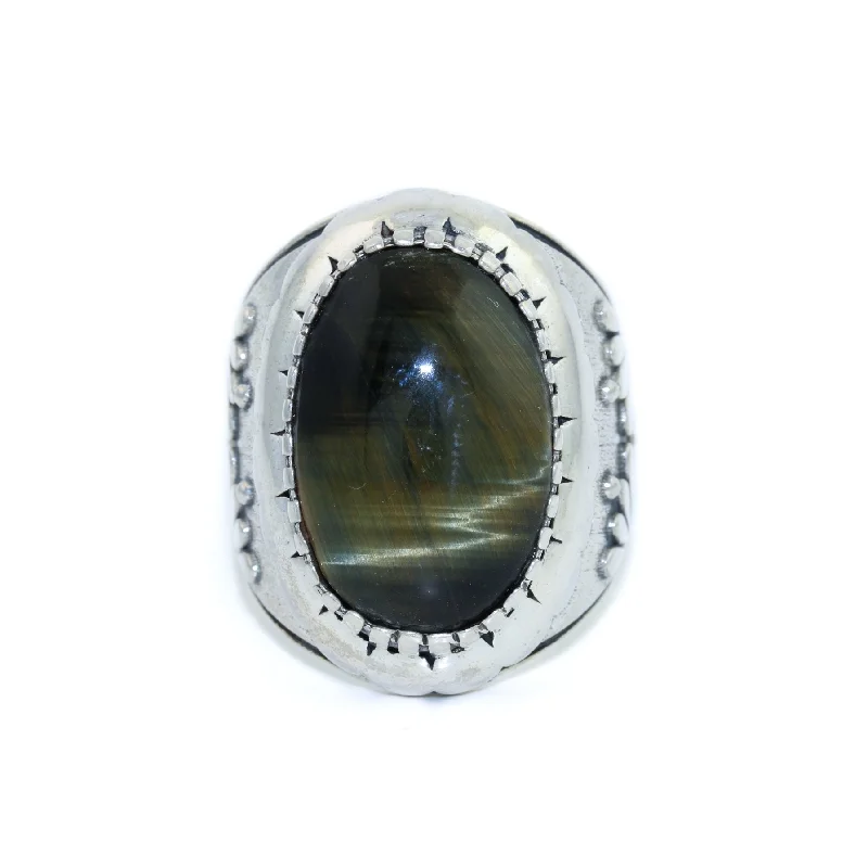 "Kiku" Ring x Blue Tiger's Eye