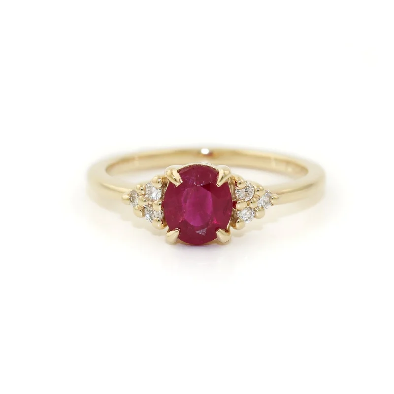 14K White Gold x 7mm Red Ruby & Lab Diamond Ring