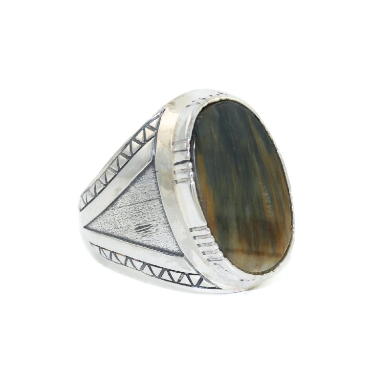 Geometric "Lambda Λ" Ring x Blue Tiger's Eye by Kingdom