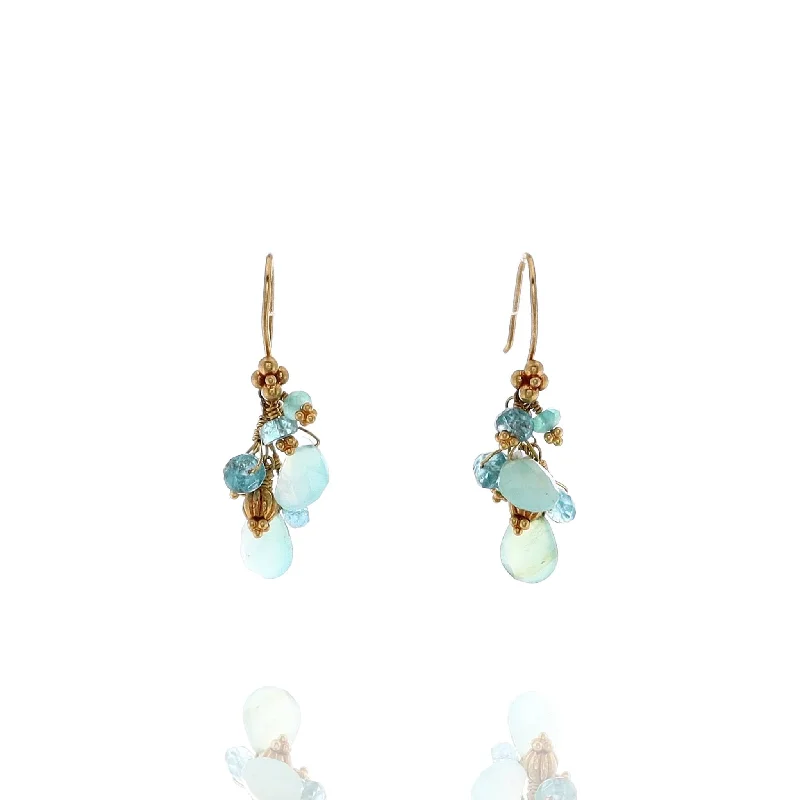 Estate Laura Gibson 22k Yellow Gold PS Opal Round Rondelle Apatite Drop Earrings