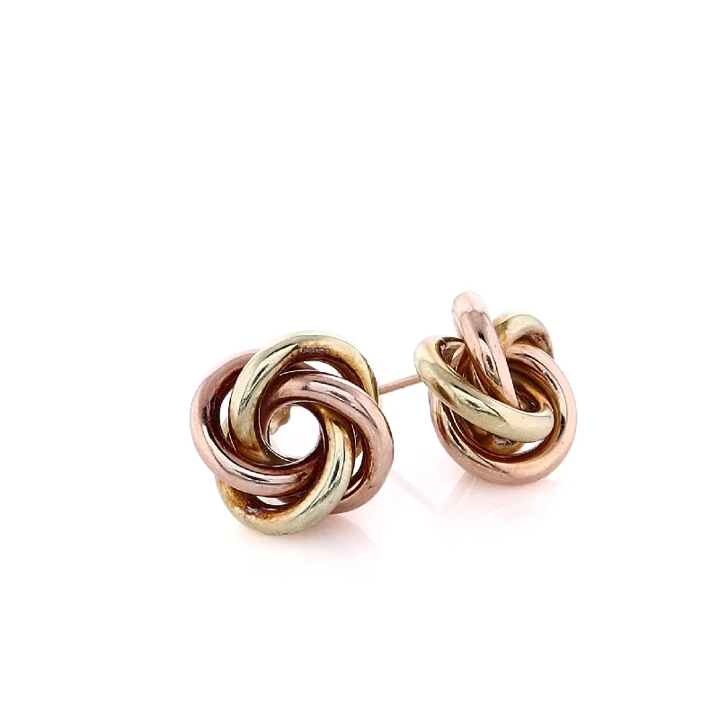 Estate 14 Karat Rose and Yellow Gold Polished Love Knot Stud Earrings