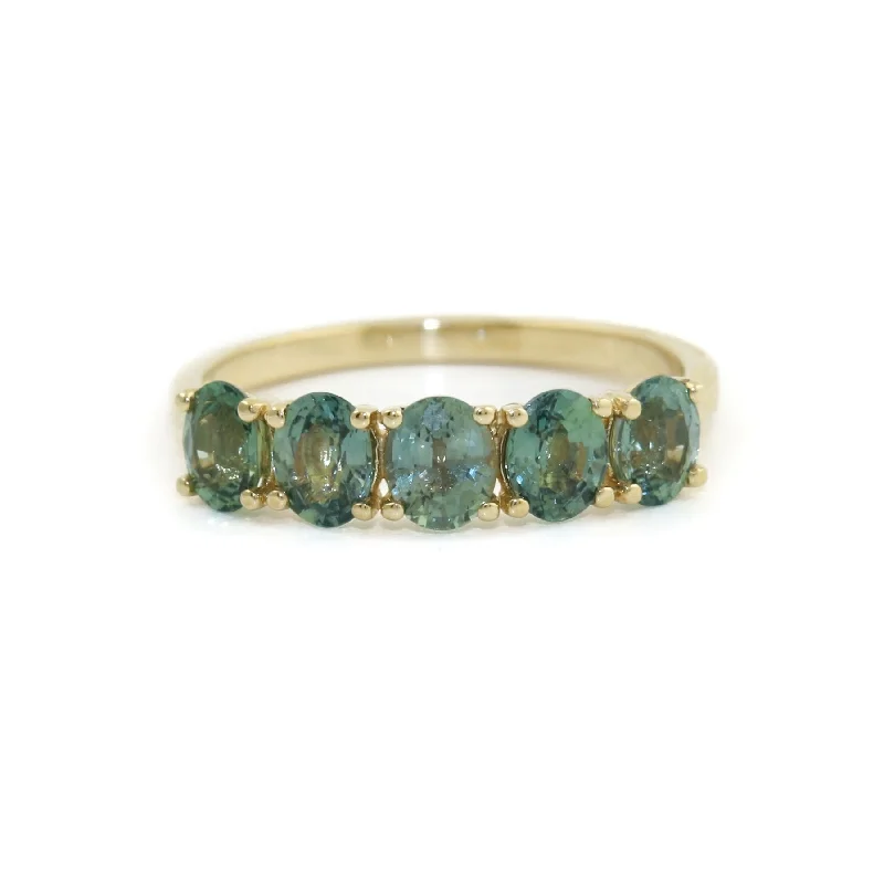 14k Five-Stone Teal Sapphire Band