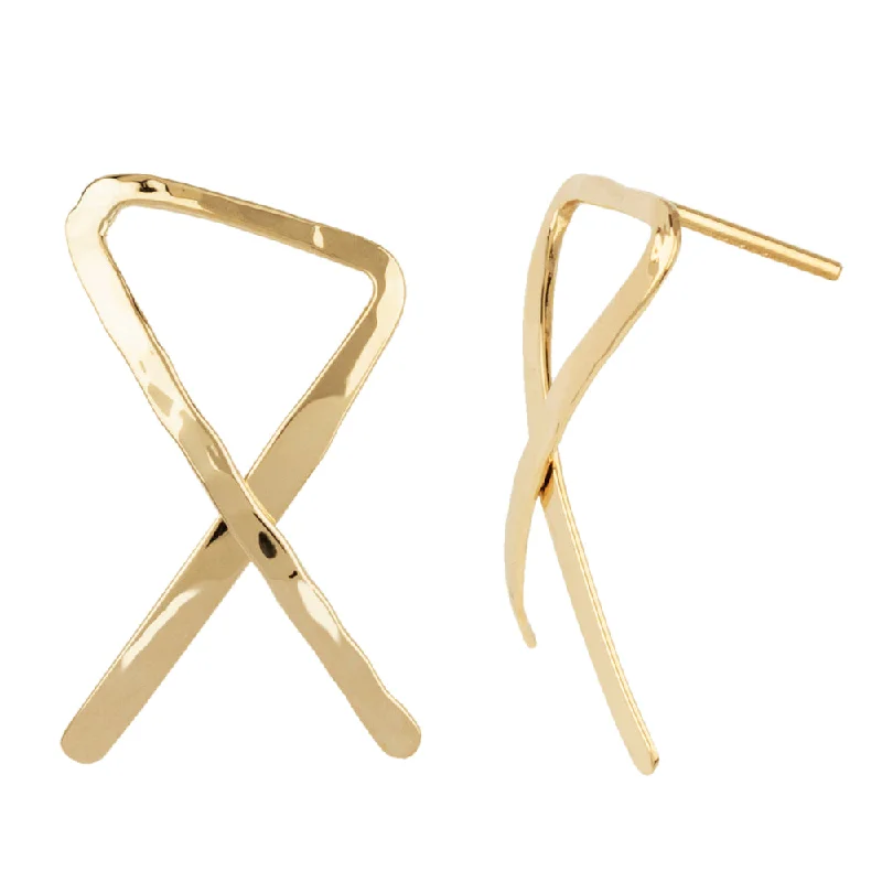 14k Gold Hammered Triangle Earrings