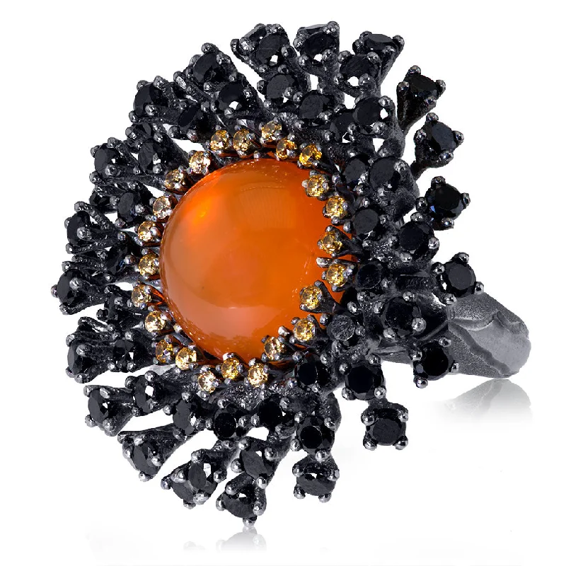 Silver Astra Ring with Fire Opal, Garnet & Spinel