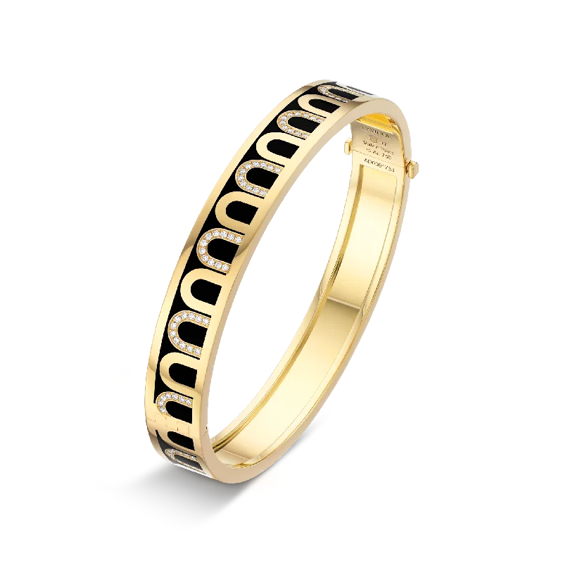 L'Arc de DAVIDOR Bangle MM, 18k Yellow Gold with Lacquered Ceramic and Colonnato Diamonds