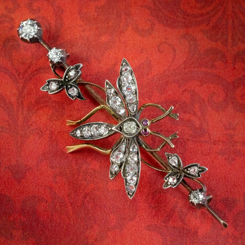 Antique Victorian Diamond Insect Brooch Silver 18ct Gold Circa 1900