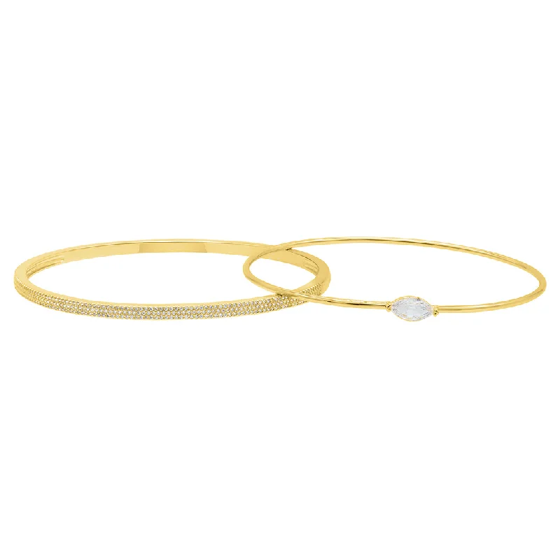 14k Gold Plated Marquis and Pave Stacking Bangle Bracelet Set