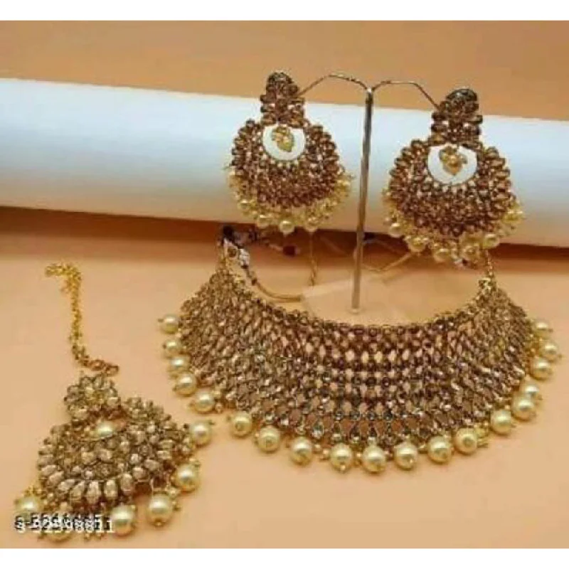 India Art Gold Plated Kundan Stone & Beads Choker Necklace Set