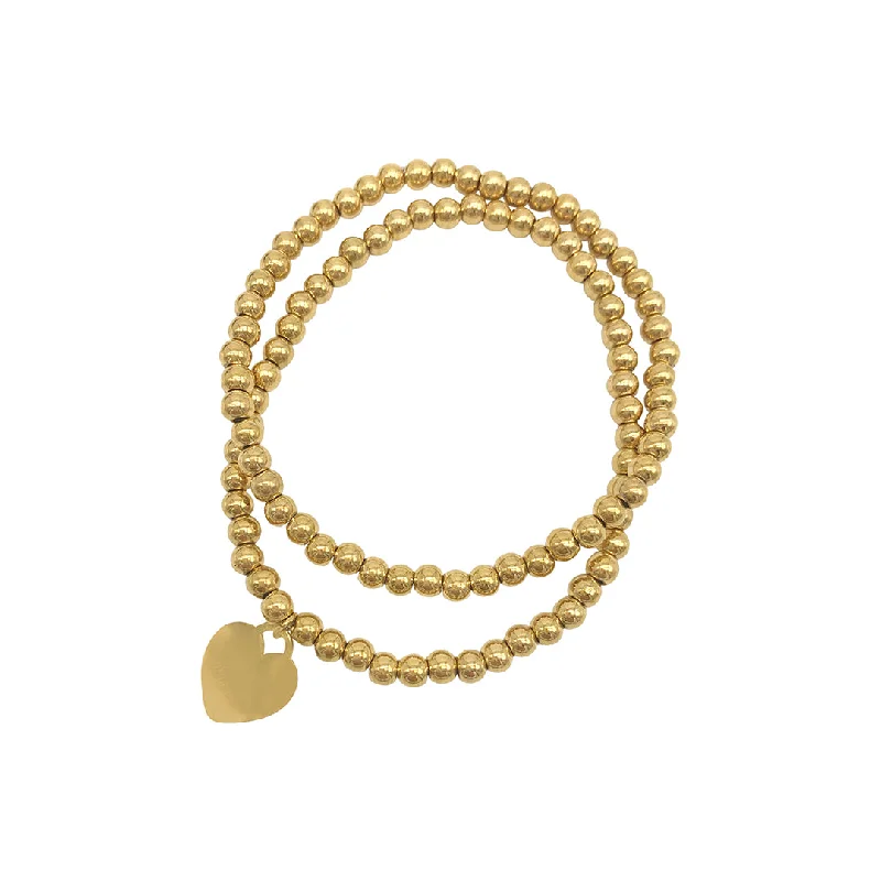 Tarnish Resistant 14k Gold Plated Set of Ball Bracelets with Heart