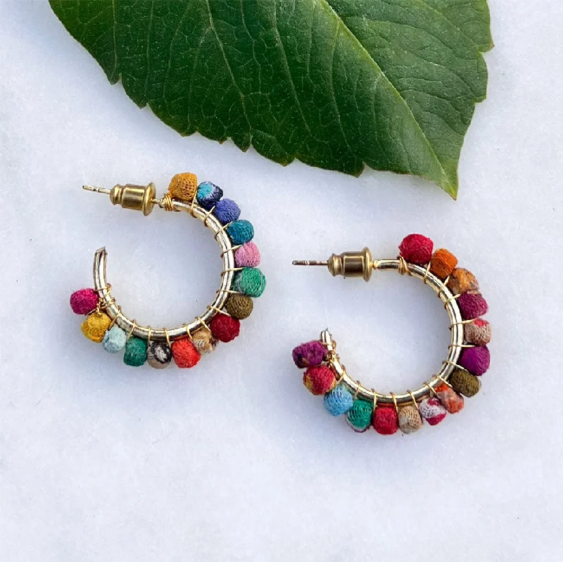 Recycled Sari Hoops - Small, India