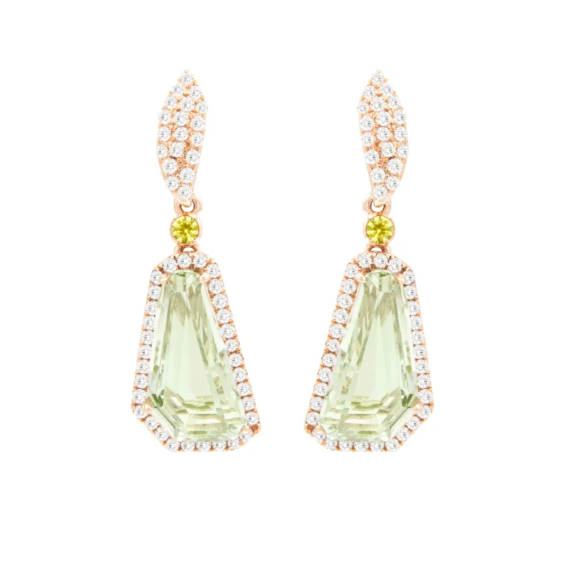 Bellari 14k Rose Gold Diamond and Prasiolite Drop Earrings