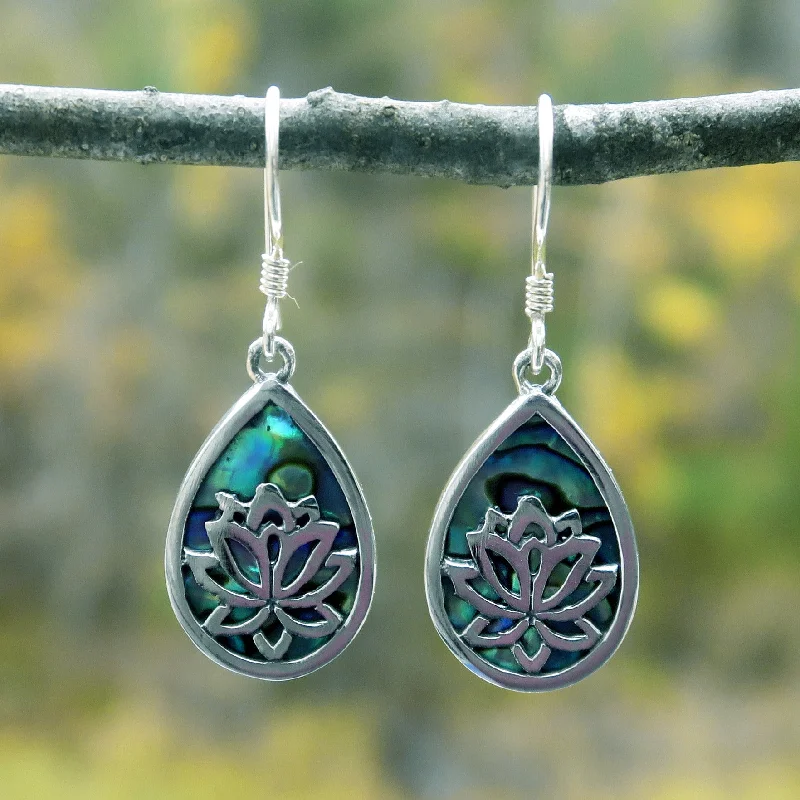 Lotus Abalone Earrings - Sterling Silver, Indonesia